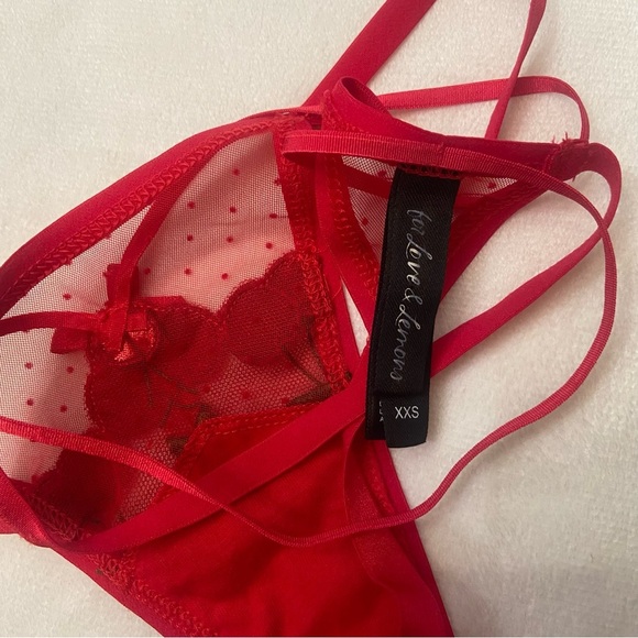New! For love and lemons Cerise cherry red embroidered mesh thong 3800 - Picture 7 of 12